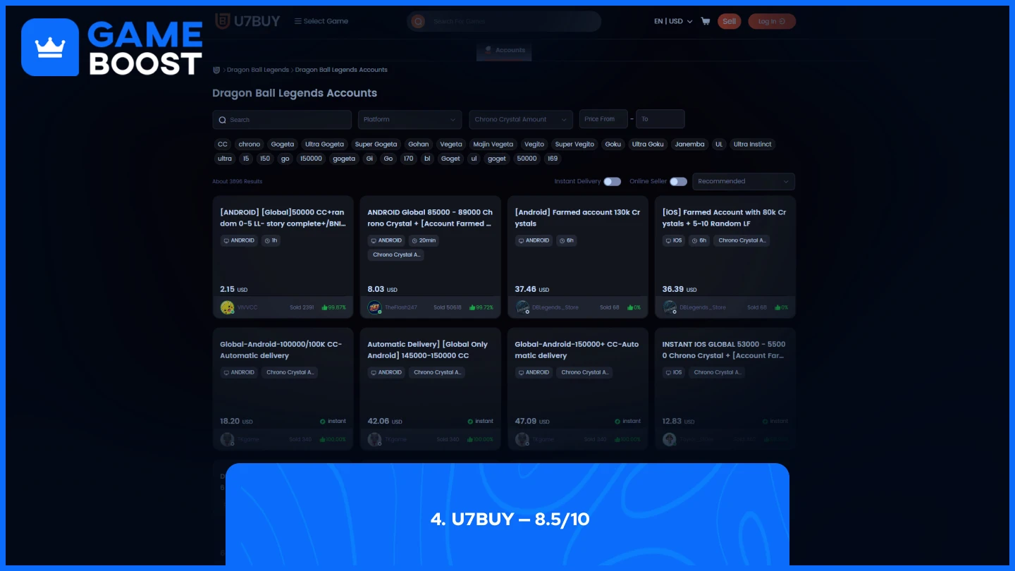 u7buy dragon ball legends accounts page