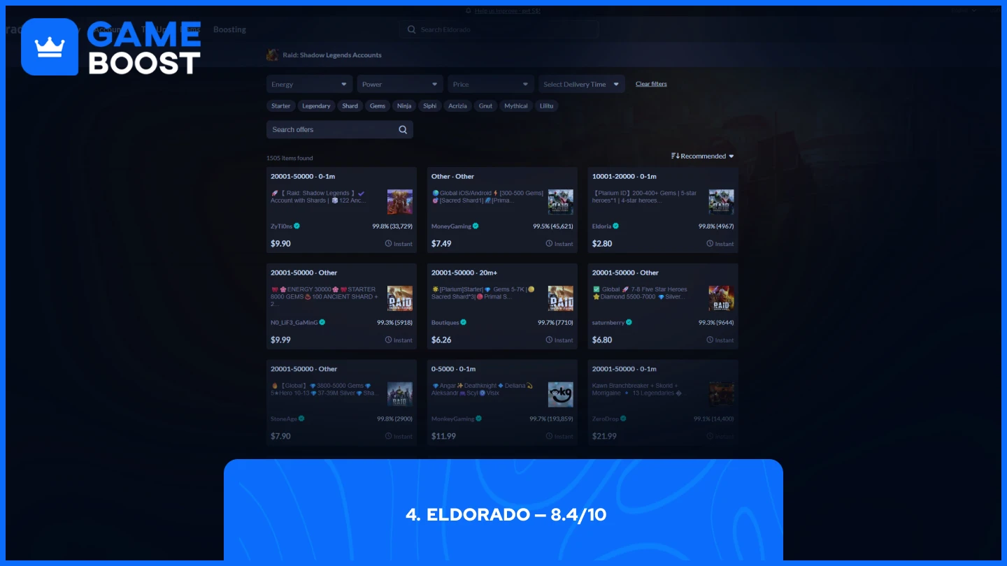 eldorado raid shadow legends accounts page