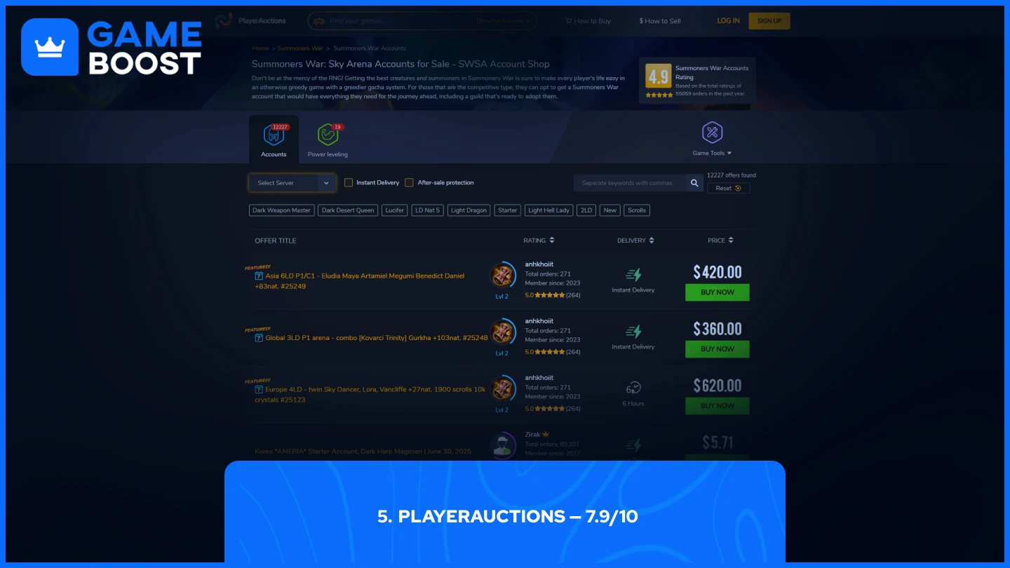 playerauctions Summoners War Accounts 