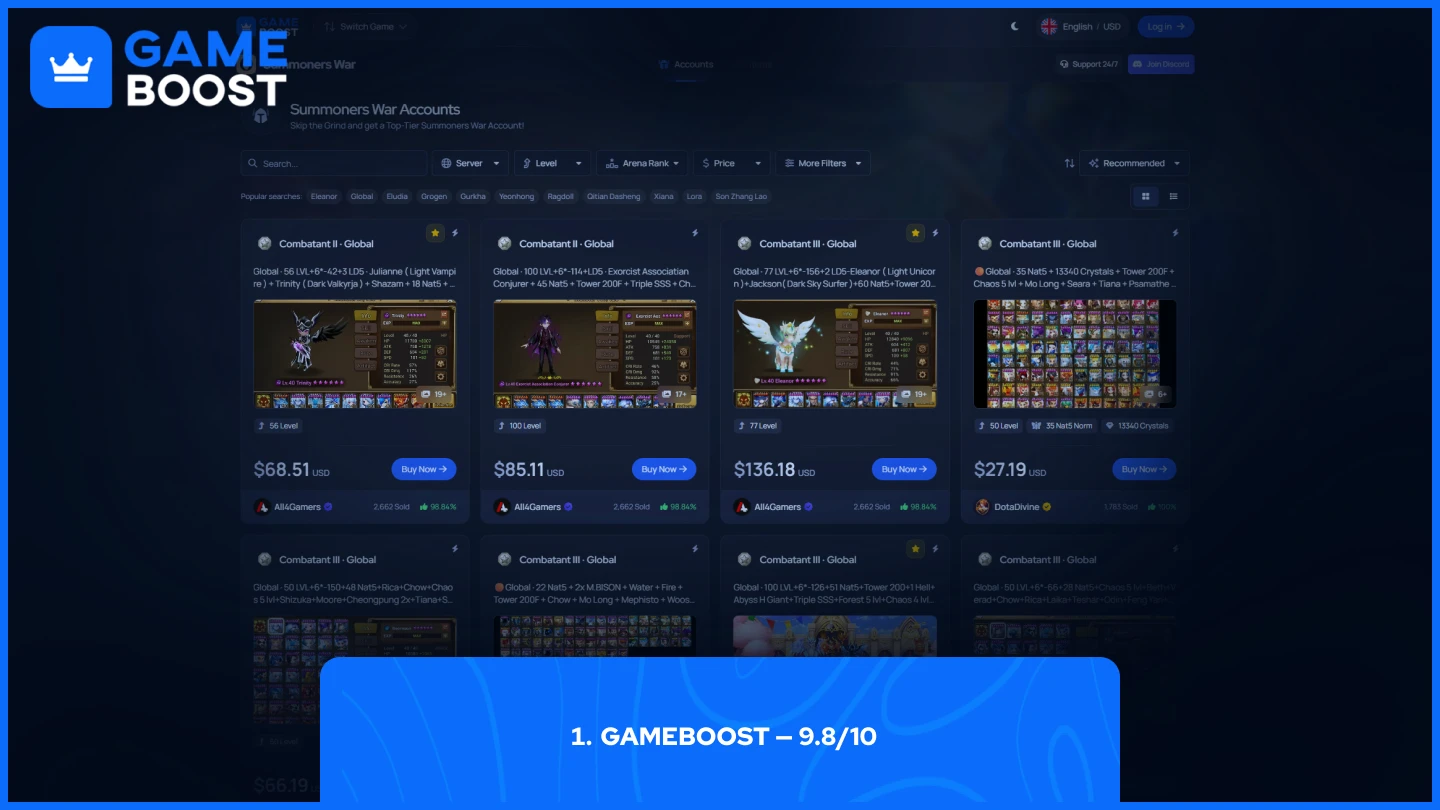 gameboost Summoners War Accounts page