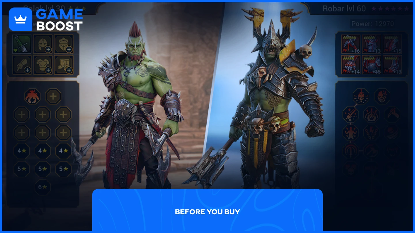 a picture of two different character stats in raid shadow legends