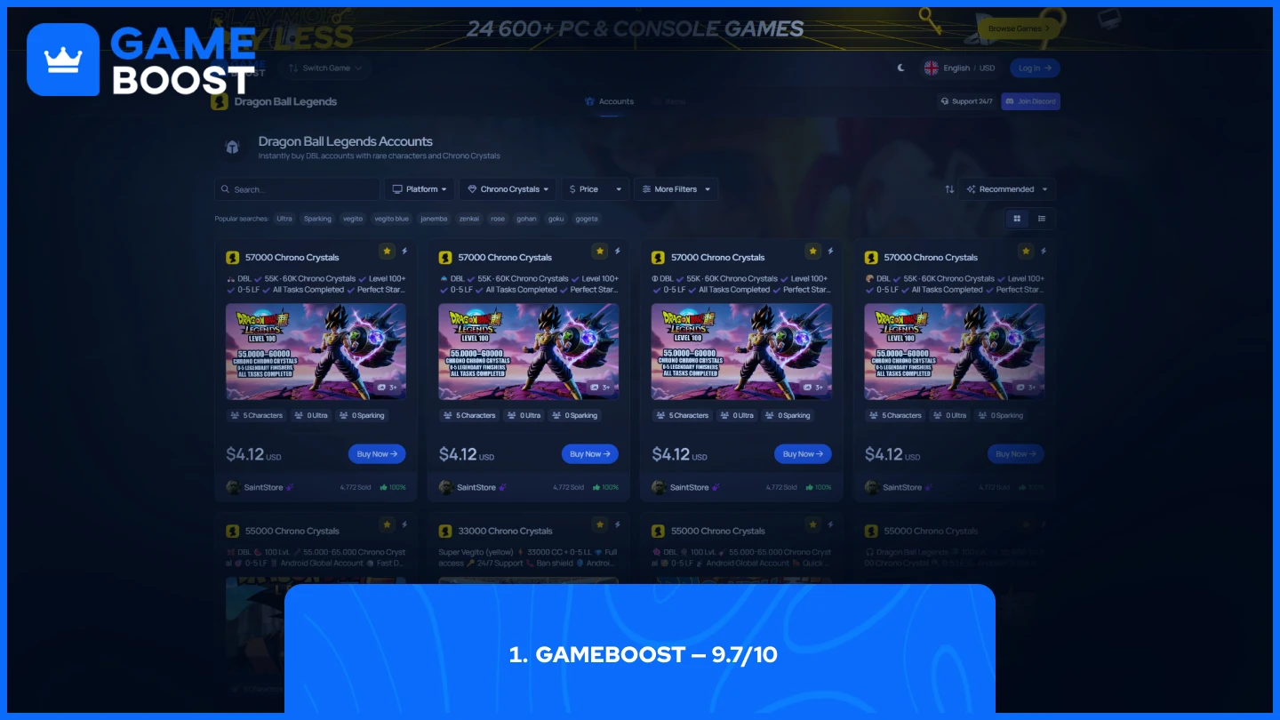 gameboost dragon ball legends accounts page
