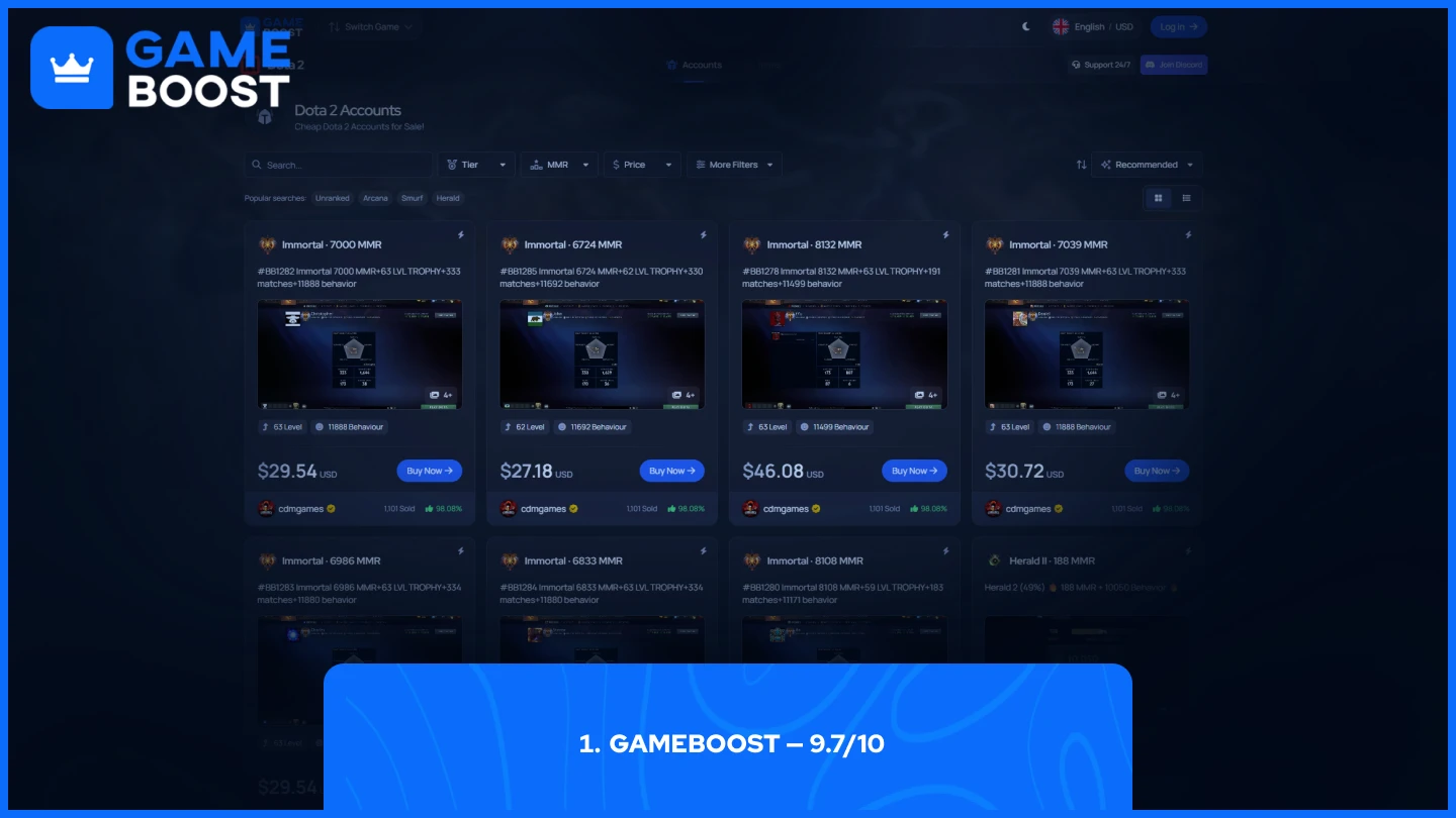 gameboost dota 2 accounts page
