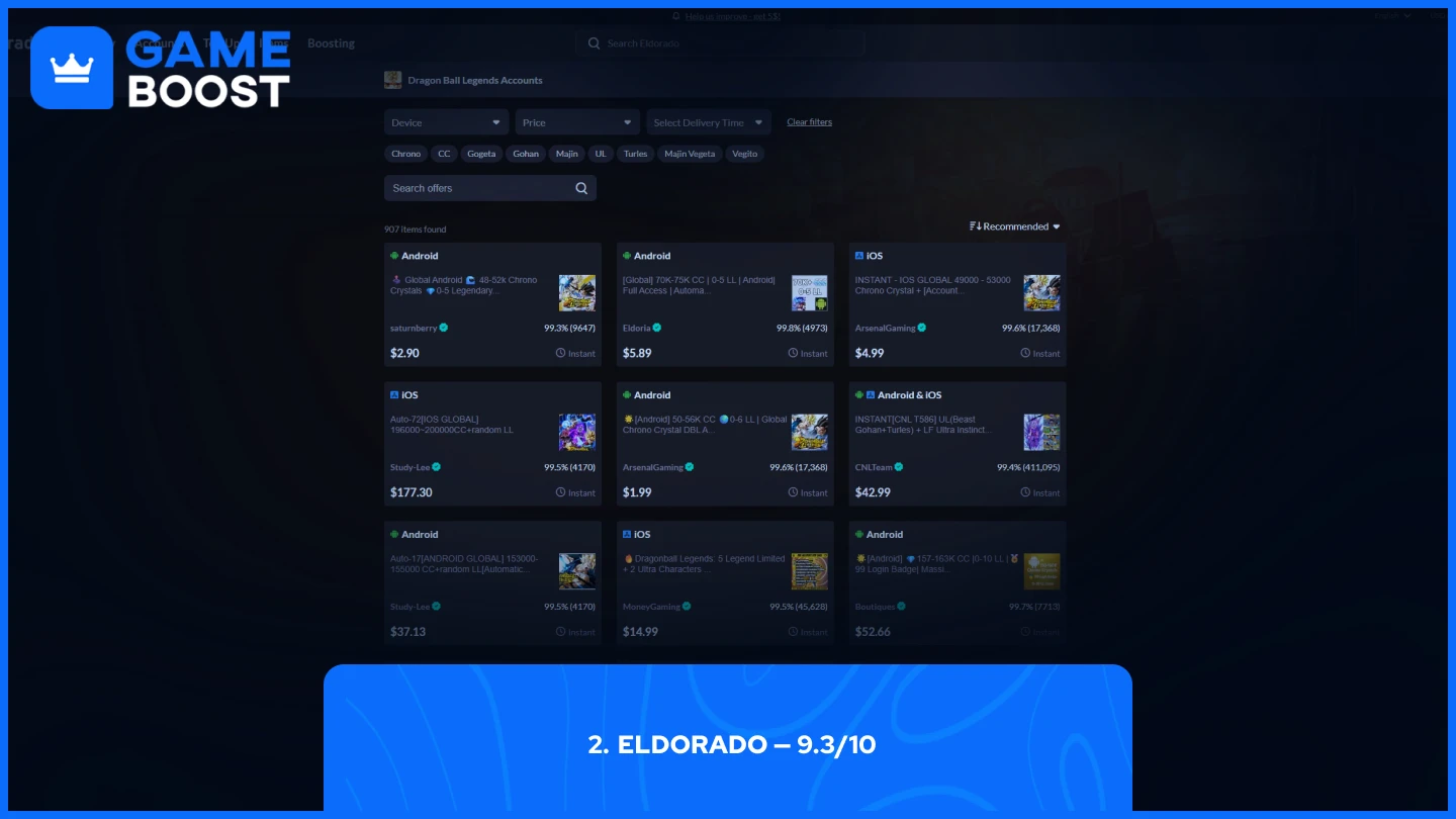 eldorado dragon ball legends accounts page