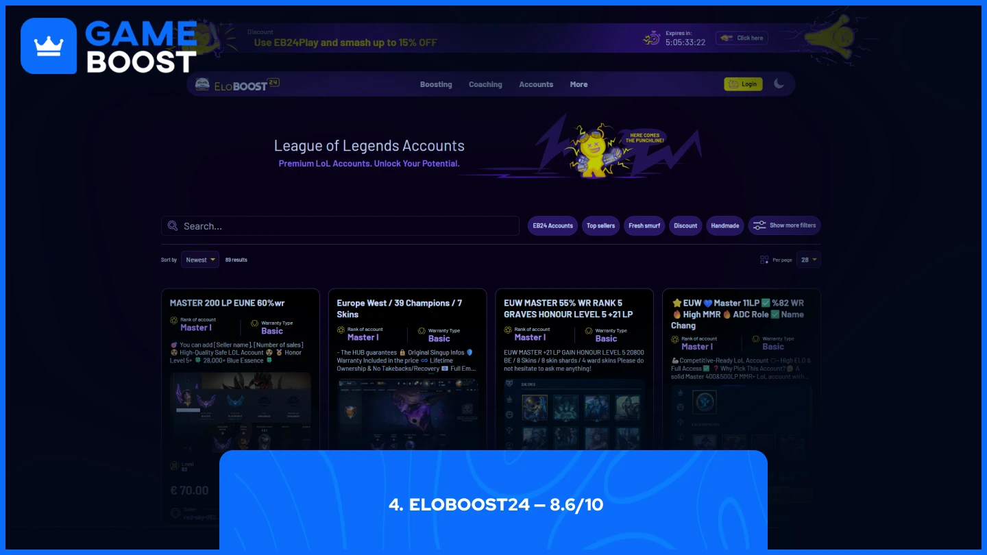 eloboost24 lol master accounts page