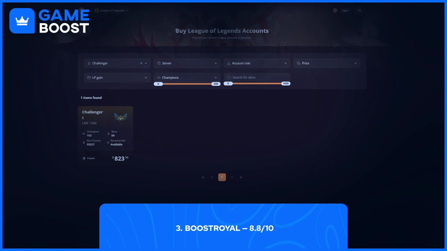 BoostRoyal lol challenger accounts page