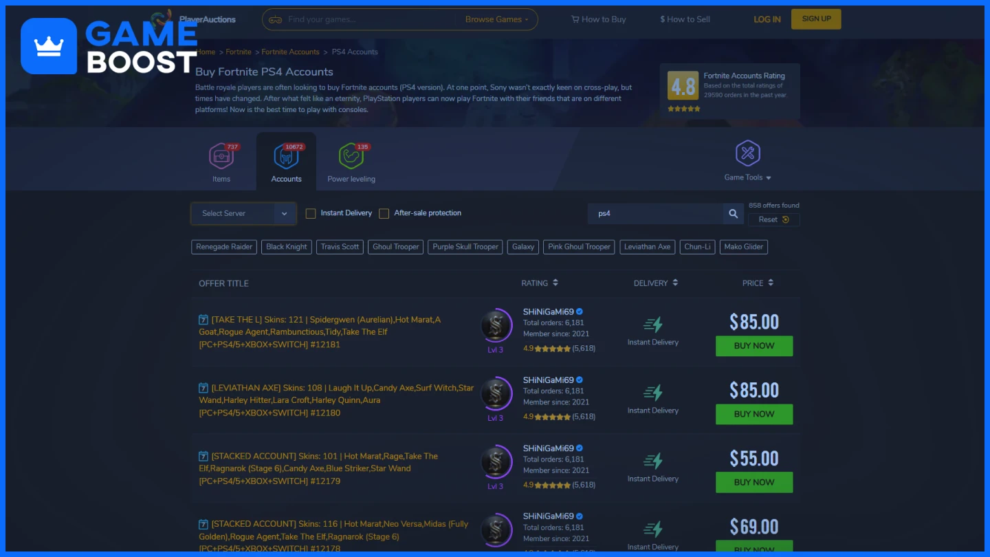 ps4 fortnite accounts
