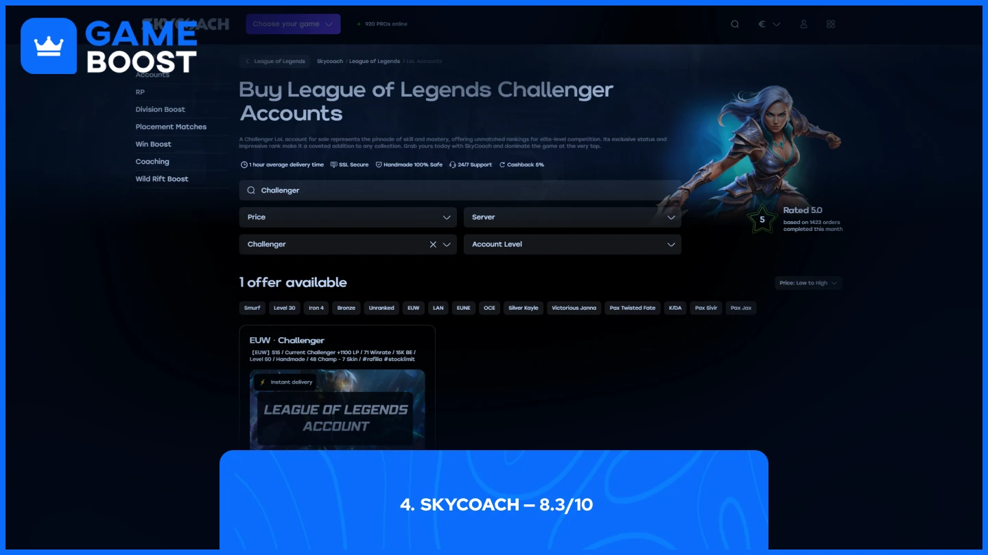 página de cuentas challenger de skycoach
