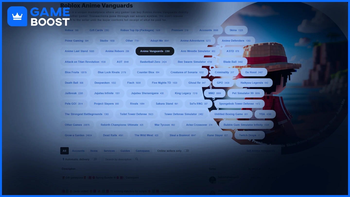 funpay anime vanguards accounts
