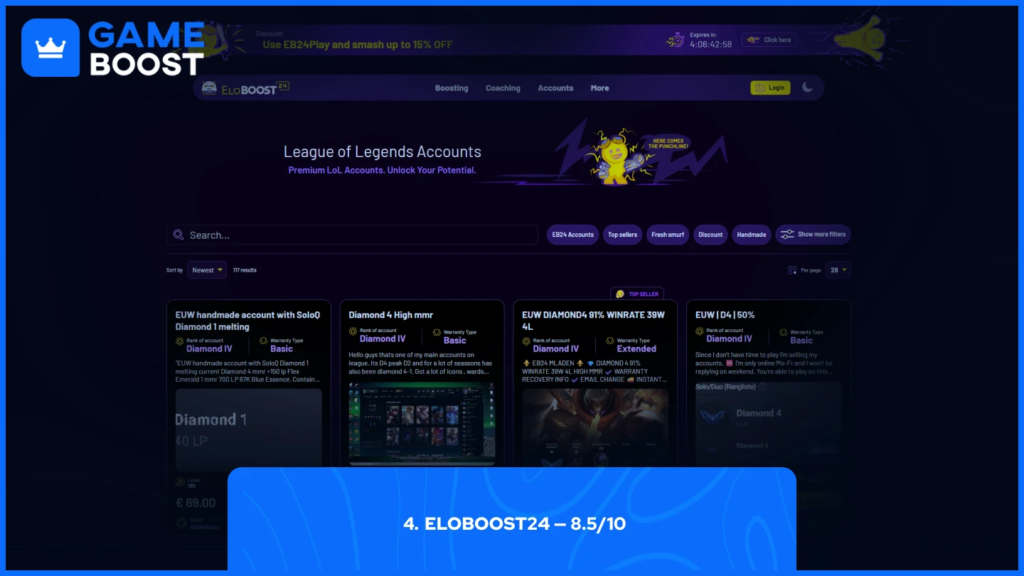 eloboost24 lol diamond accounts page