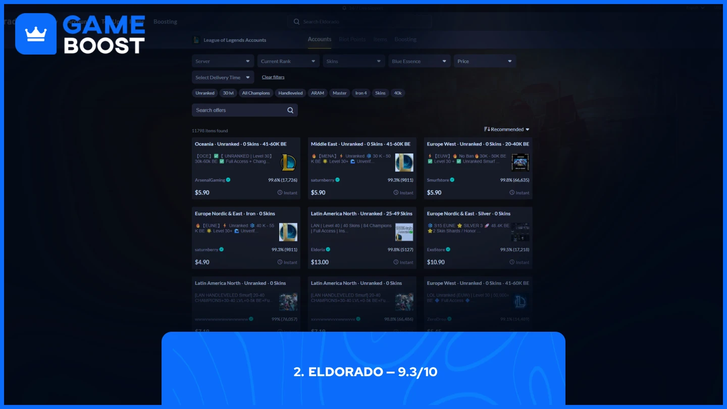 eldorado lol diamond accounts page