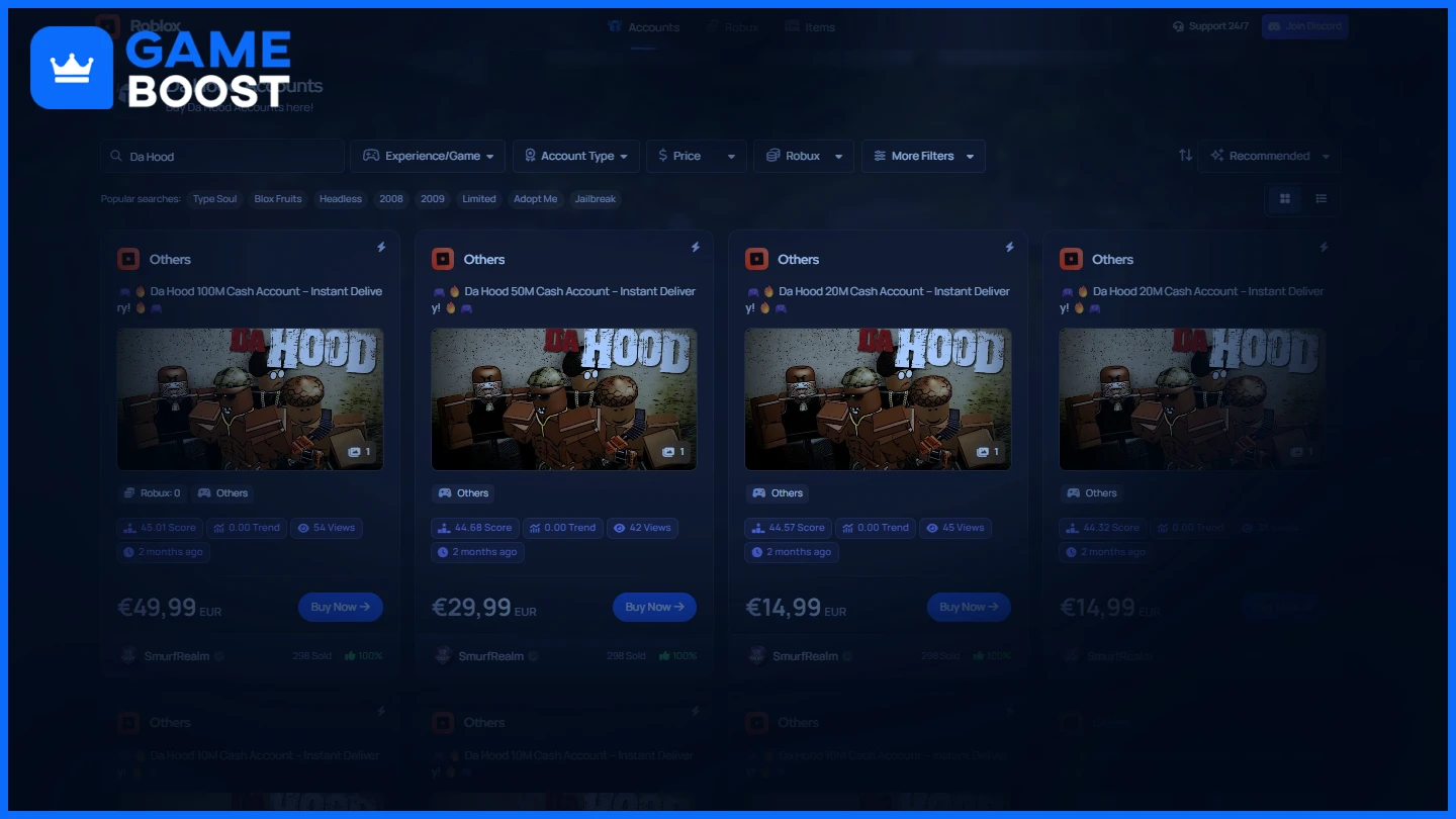 gameboost da hood accounts