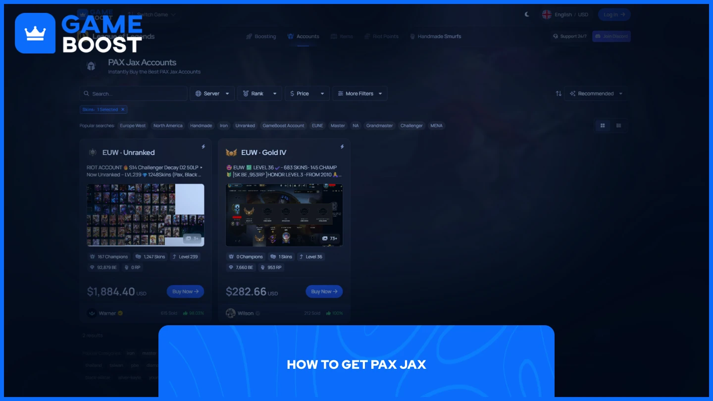 gameboost pax jax accounts page