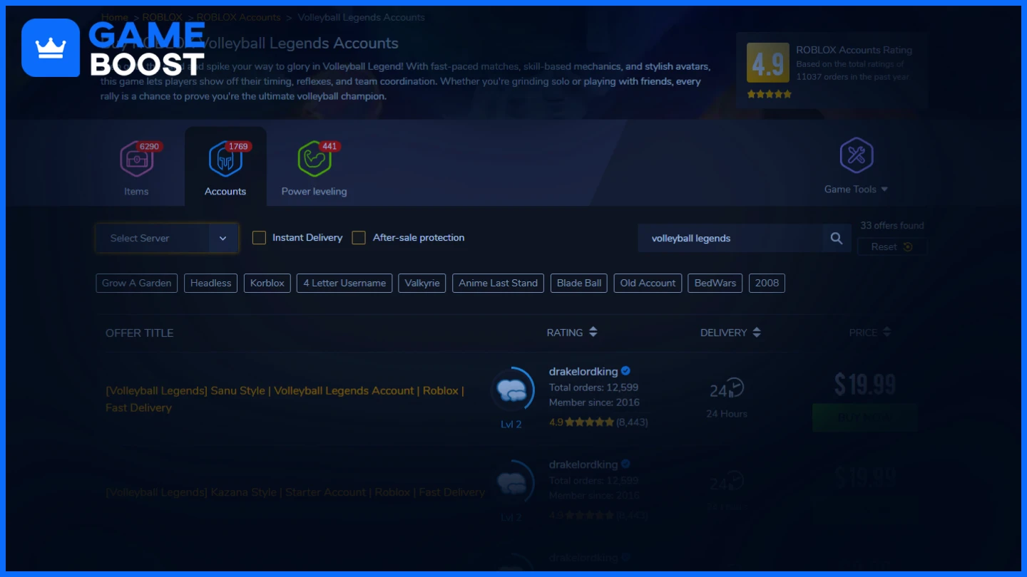 playerauctions volleyball legends accounts