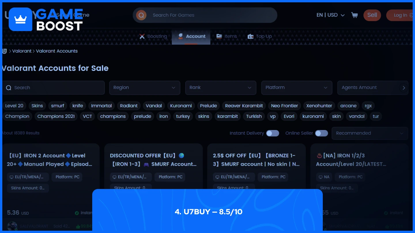 U7BUY valorant accounts page