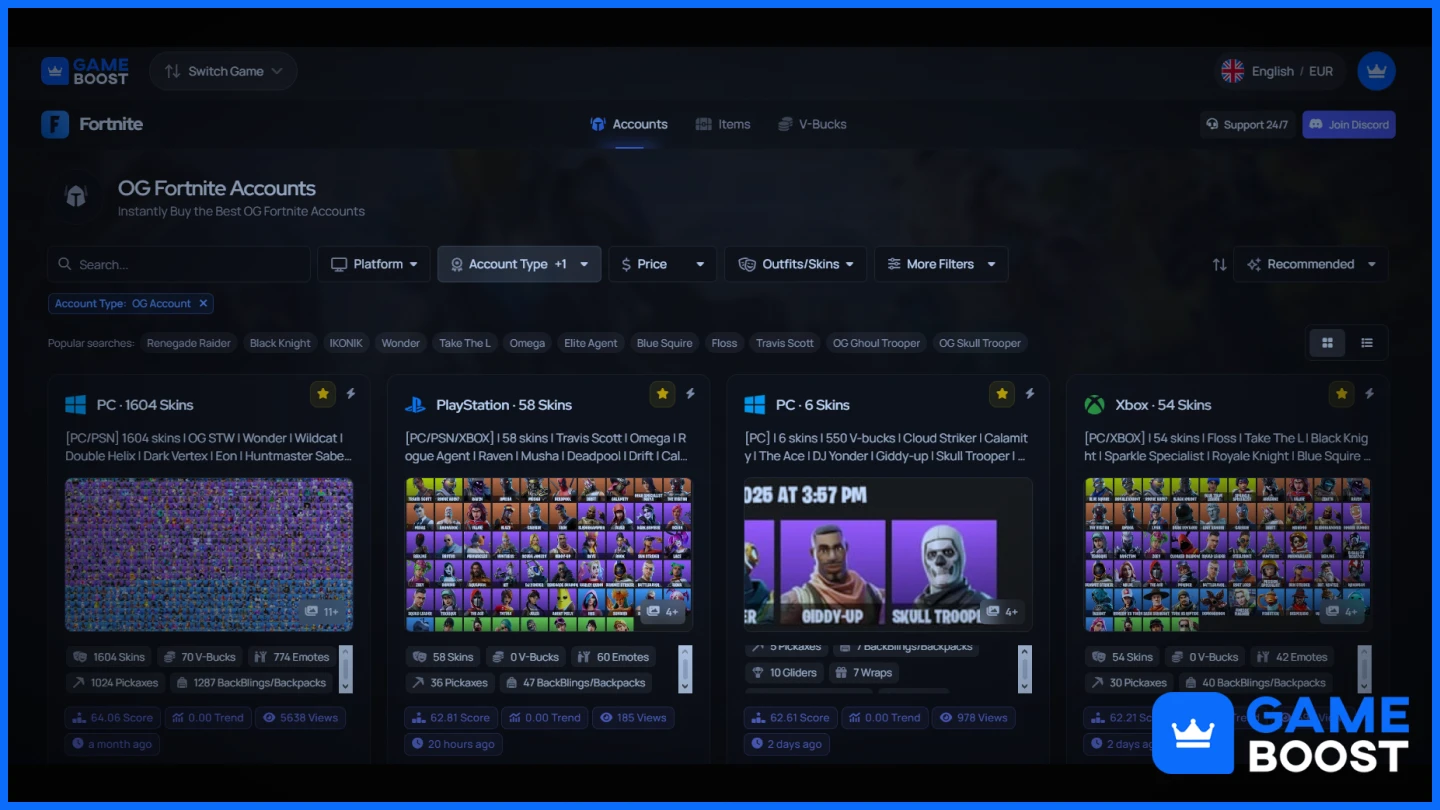 og fortnite accounts for sale
