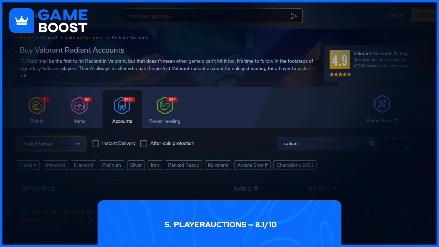 pagina account Valorant di playerauctions