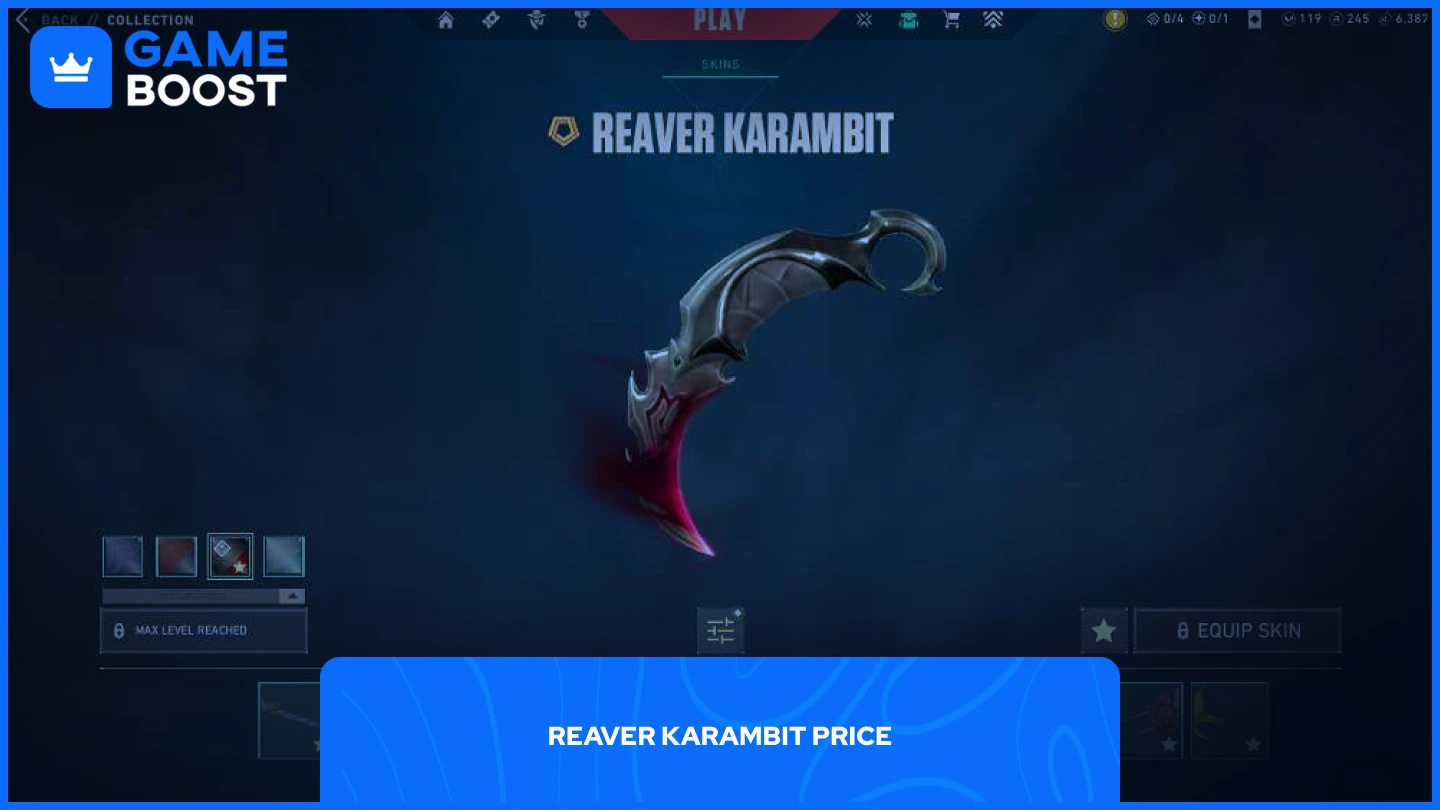 a picture of Reaver Karambit in valorant's skins tab