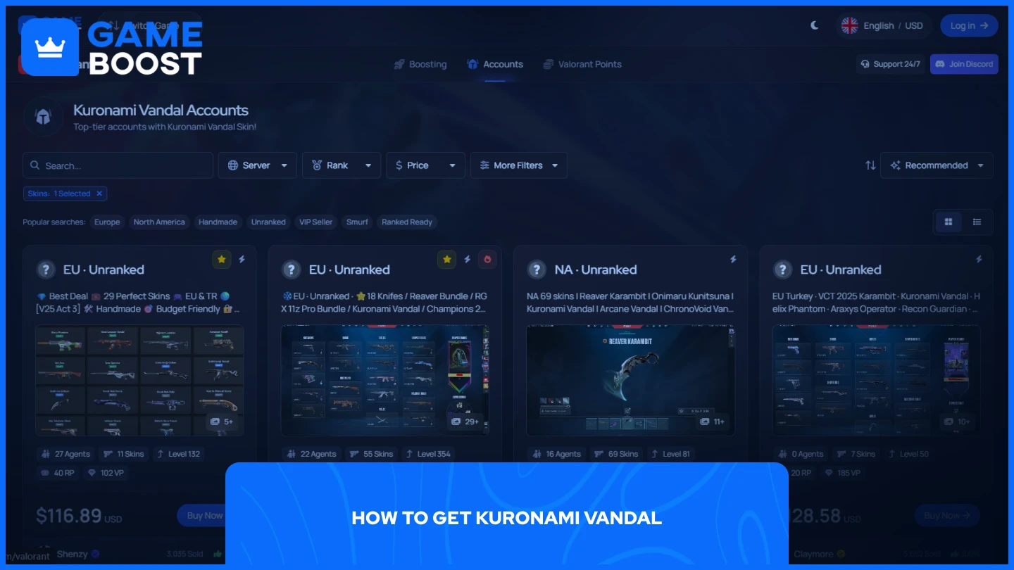 gameboost Kuronami Vandal accounts page