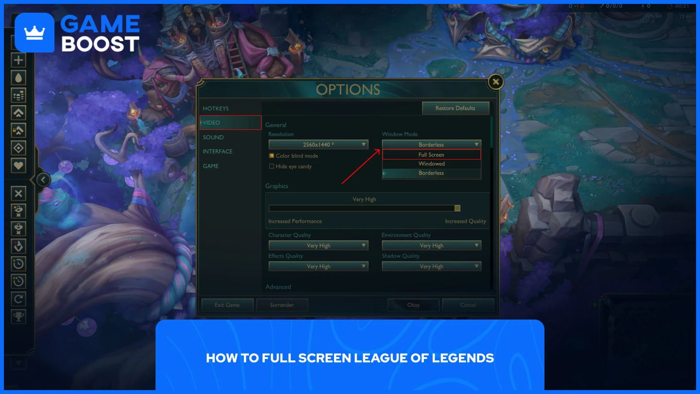 снимка на игрови настройки в League of Legends