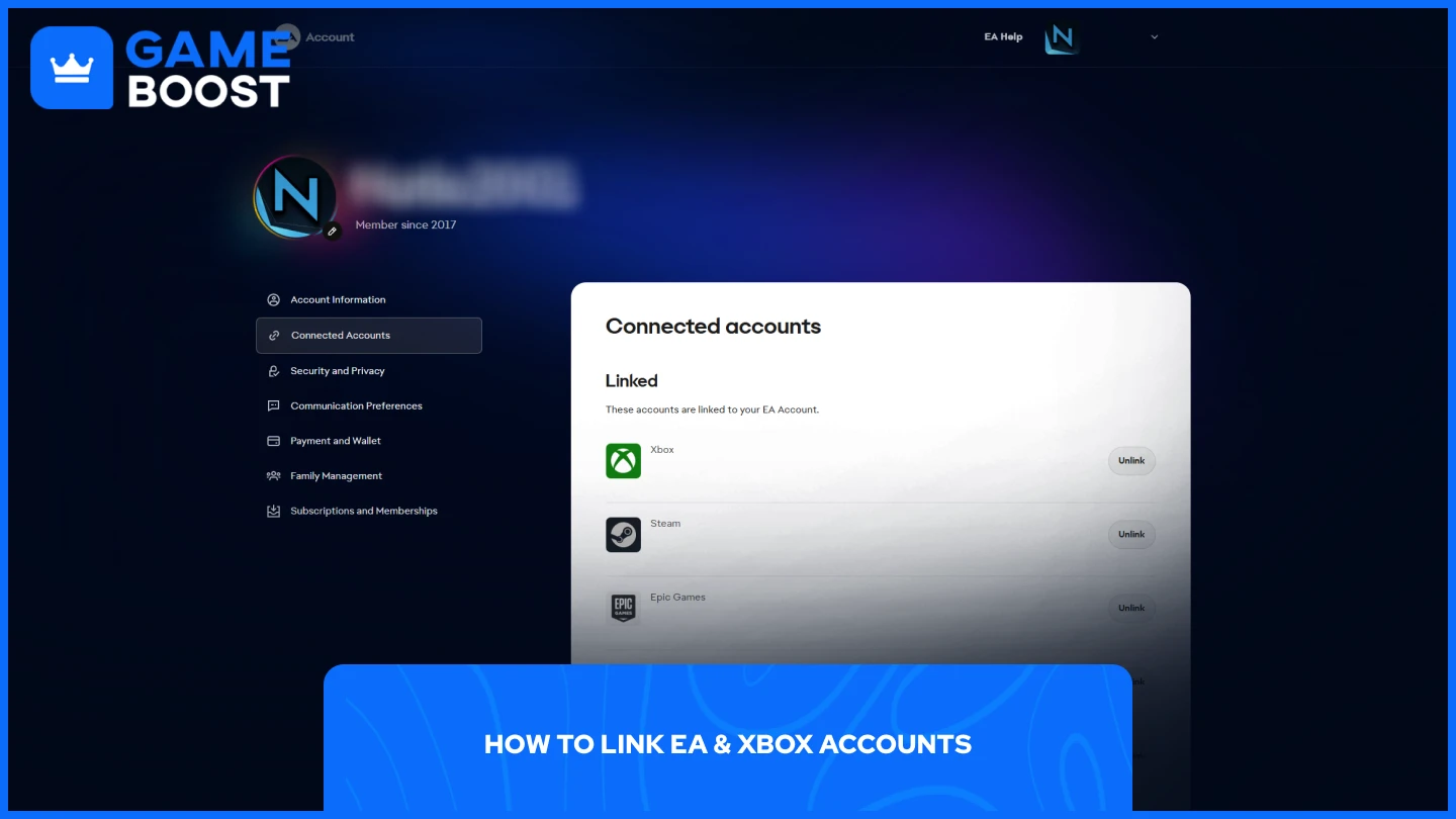 a picture of EA account settings