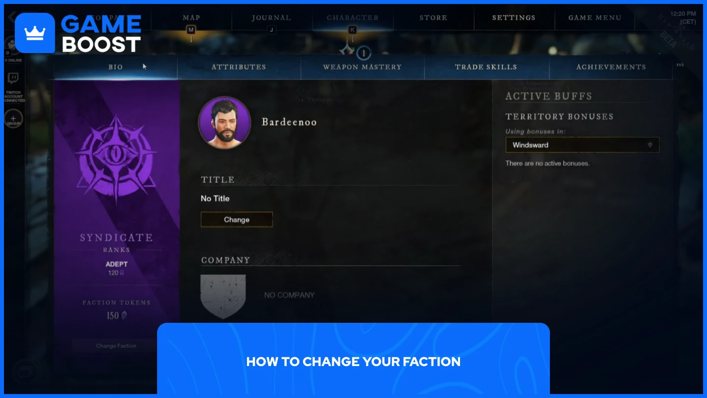 képernyőkép a faction váltás promptjáról a New Worldben