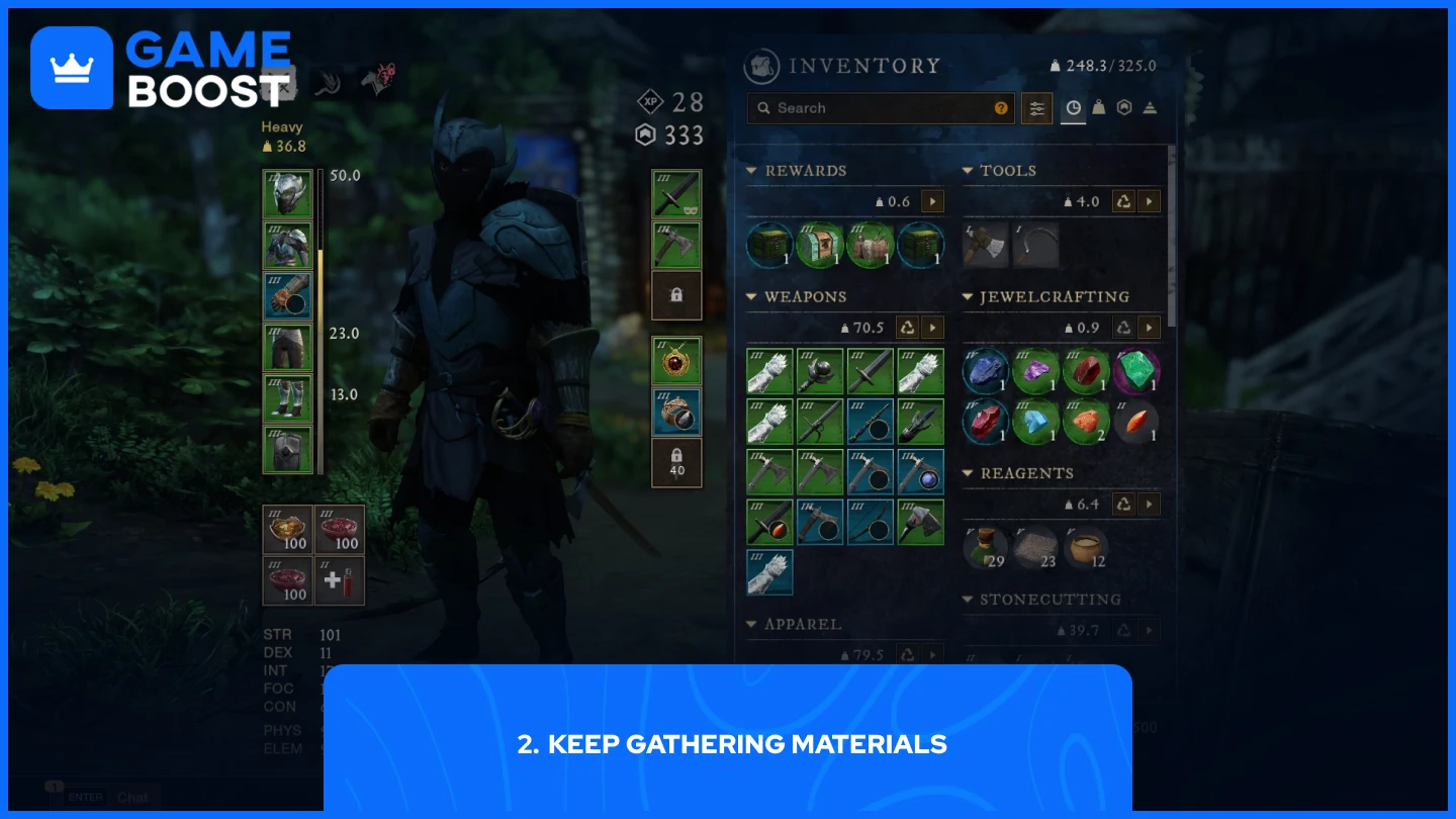 isang larawan ng inventory ng isang player sa new world