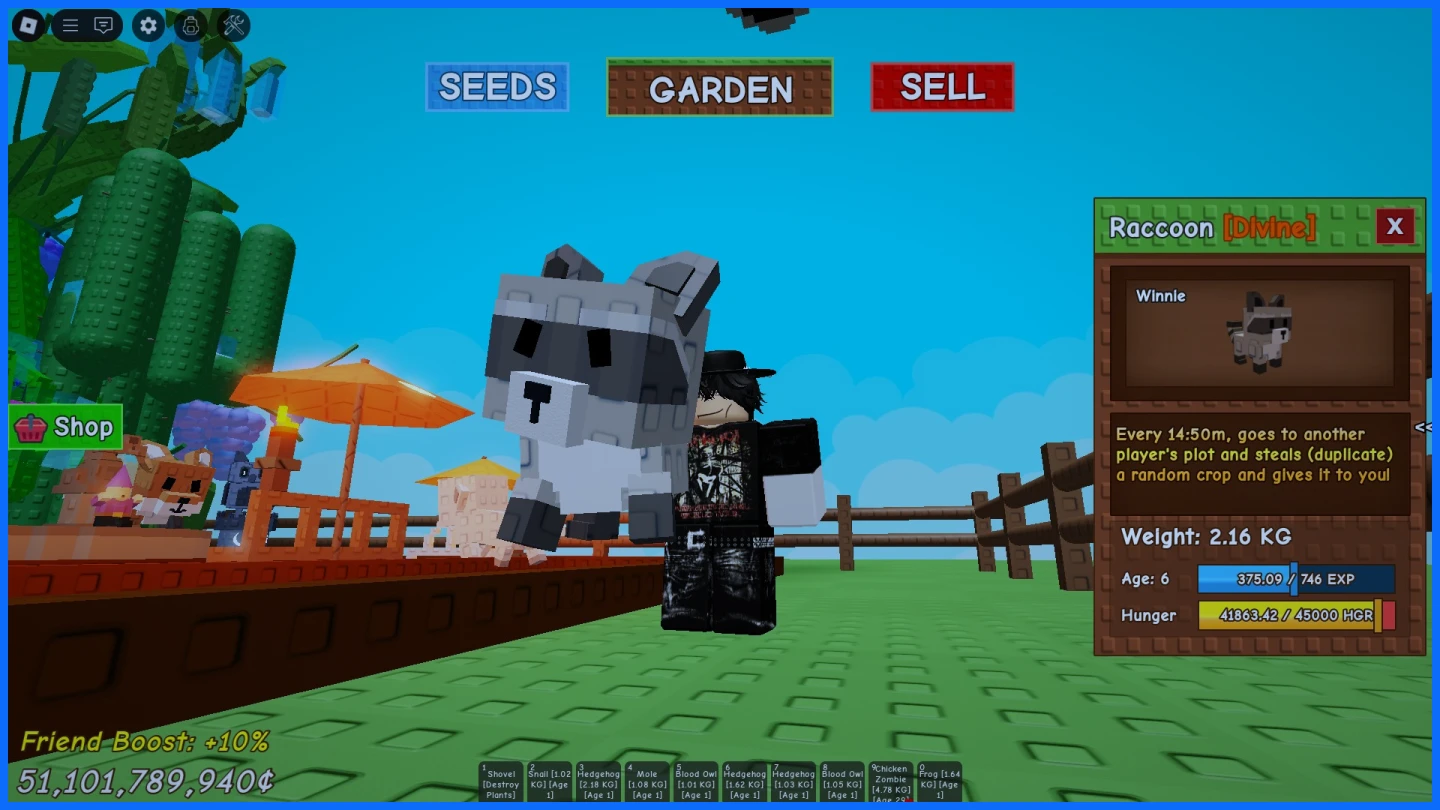 grow a garden raccoon ability