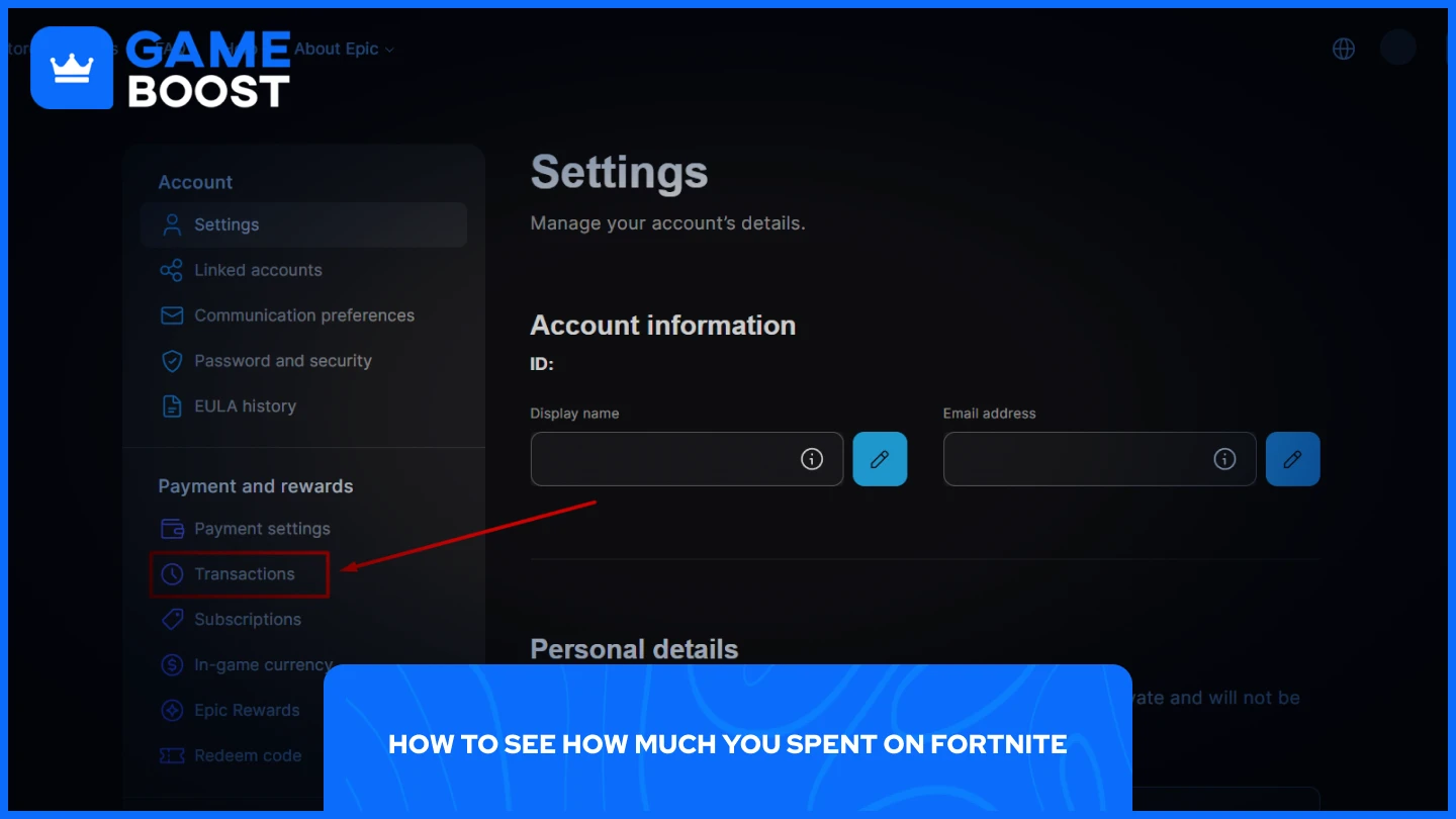 ภาพหน้าจอการตั้งค่าบัญชี Epic Games