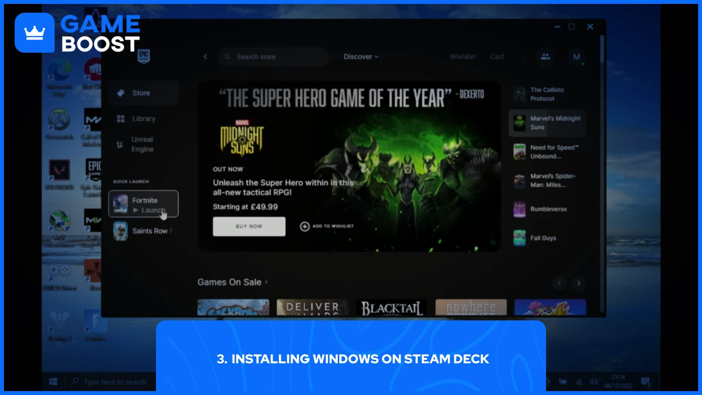 a picture of a steam deck running windows 10
