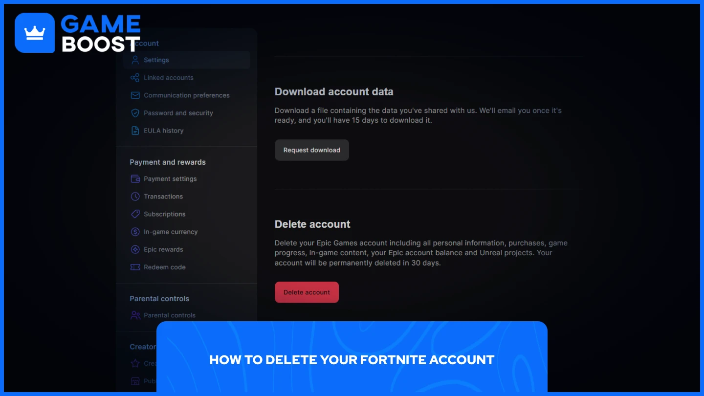 a picture of epic games account settings