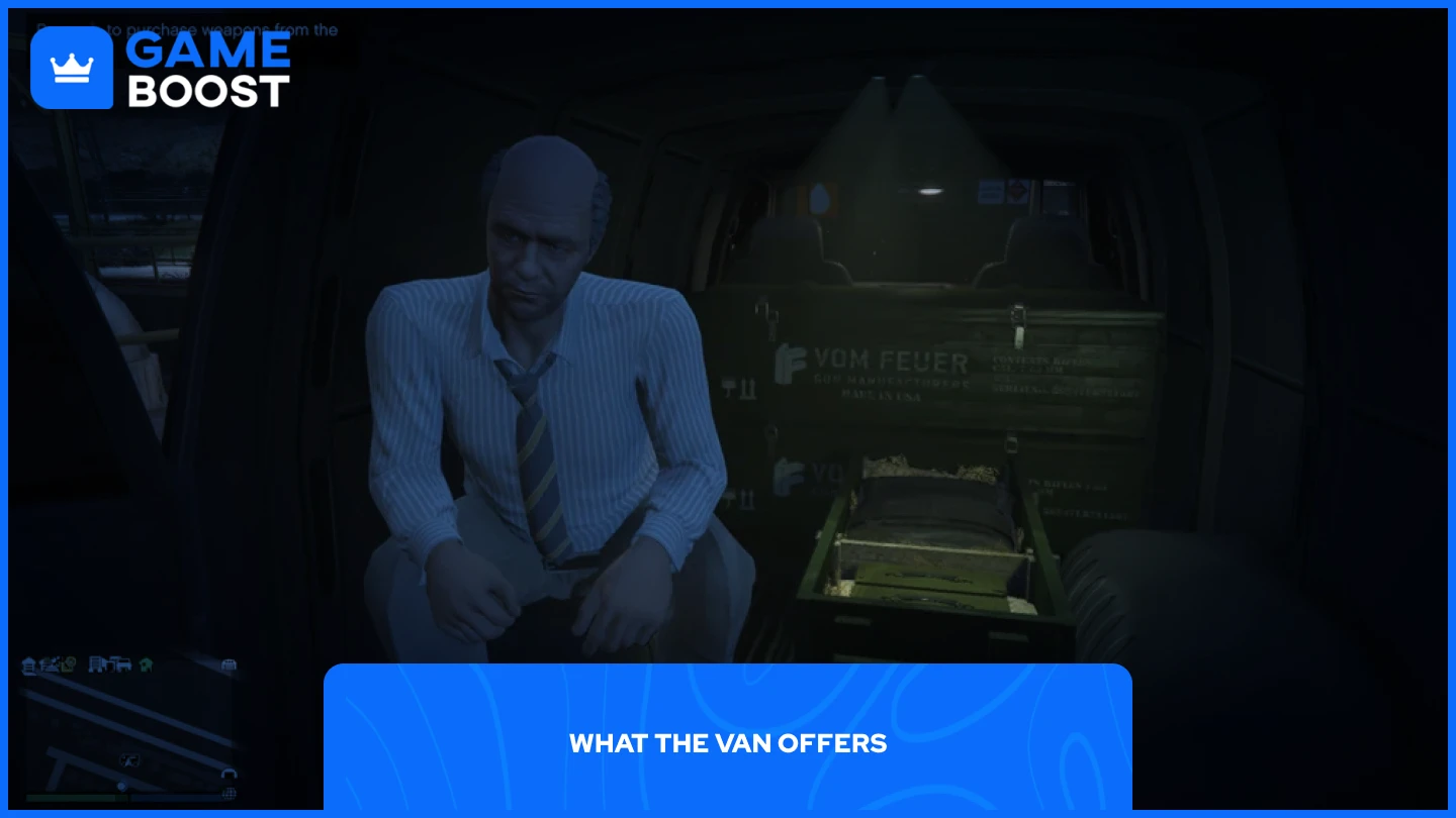 a picture of the gun van seller sitting inside the van