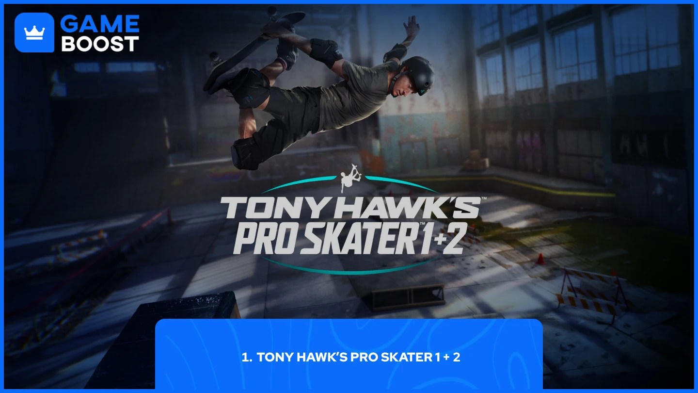 a picture of Tony Hawk’s Pro Skater 1 + 2 game cover