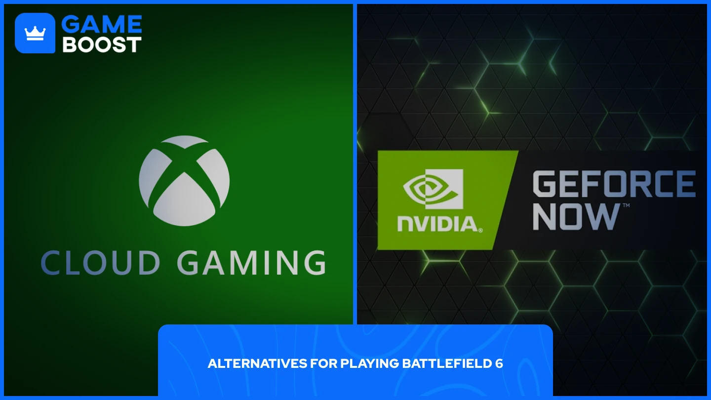 una imagen de xbox cloud gaming junto a los logotipos de geforce now