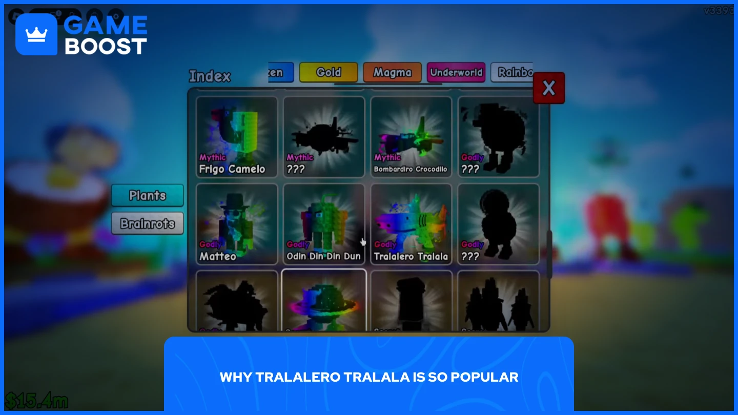 a picture of plants vs brainrots index featuring Tralalero Tralala