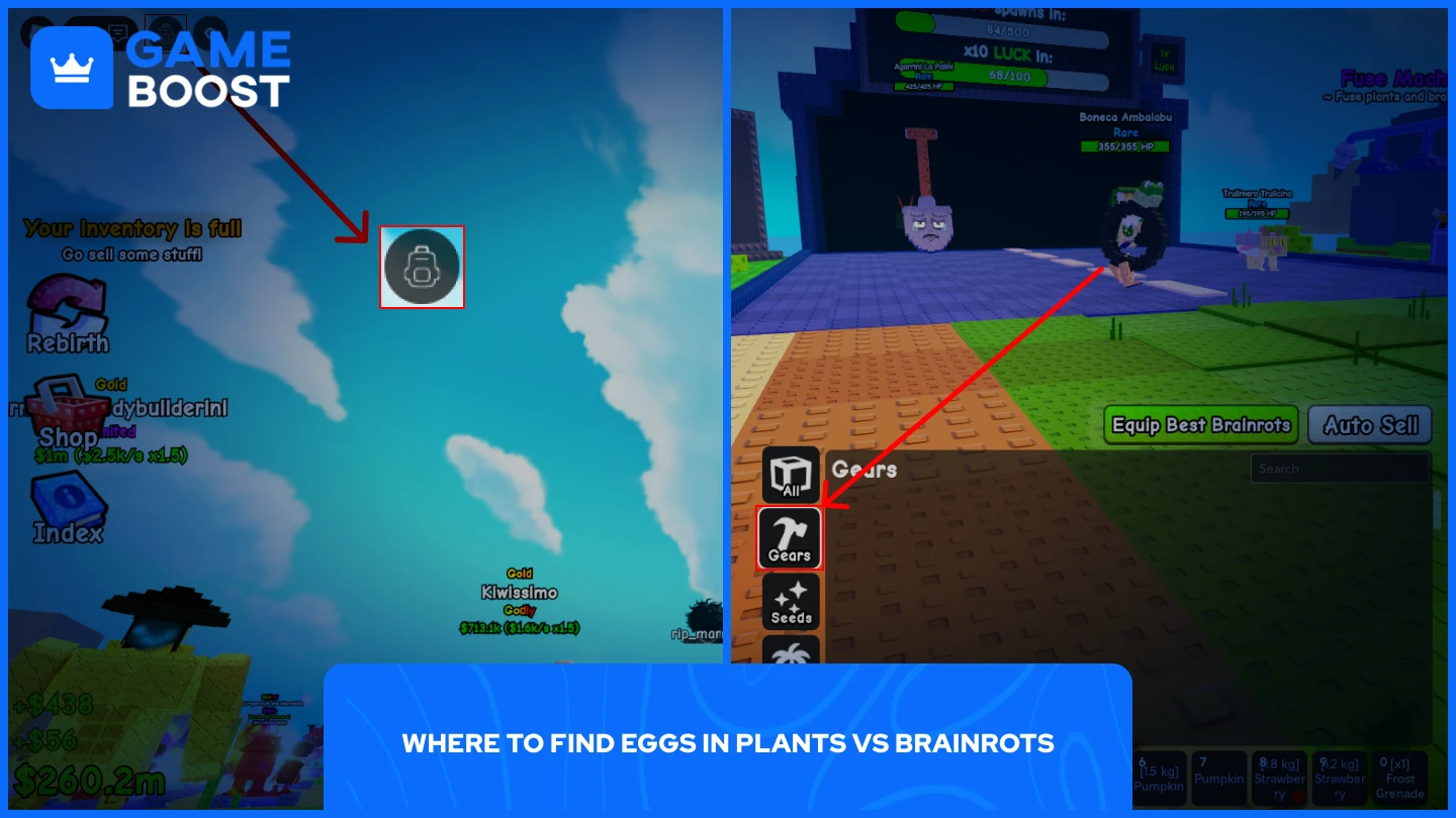a picture of the player inventory in plants vs brainrots