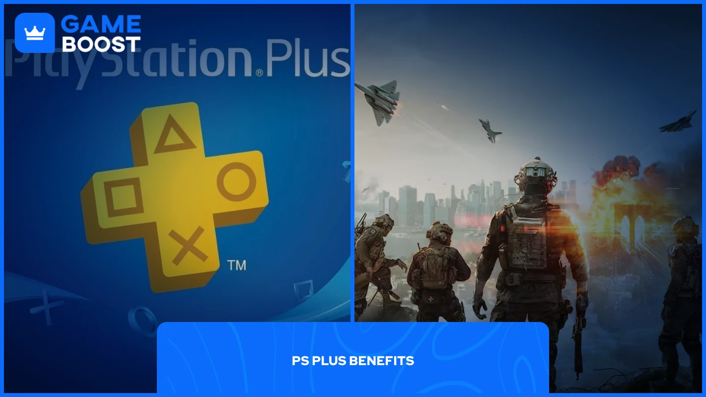 una imagen de PS Plus junto a la portada de Battlefield 6