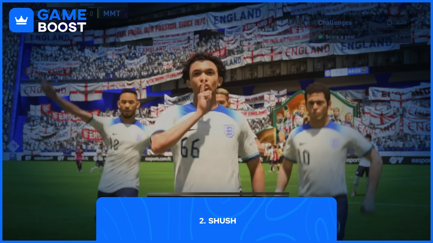 en bild på alexander-arnold som gör shhh-firandet