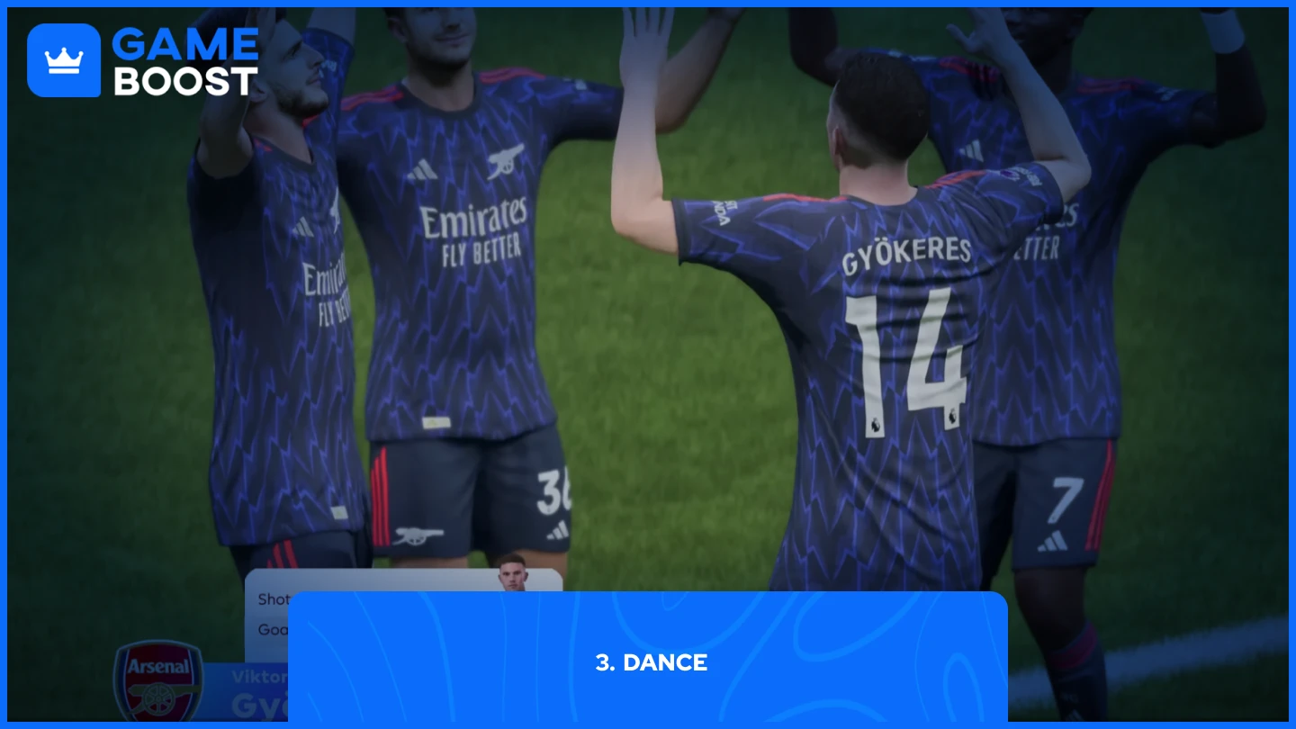 en bild på flera spelare som utför Dance celebration