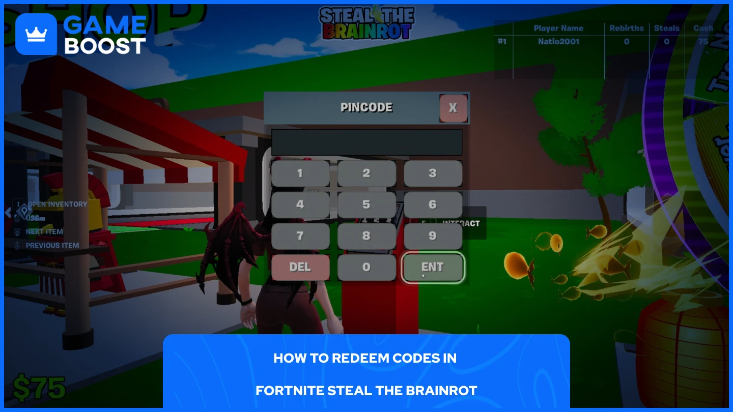 a picture of a player redeeming codes in steal the brainrot fortnite