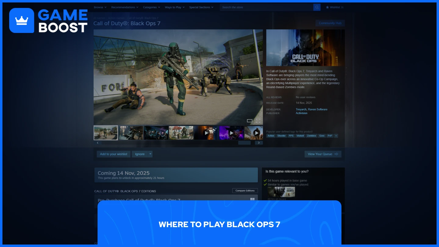 o imagine a paginii magazinului Steam pentru Black Ops 7
