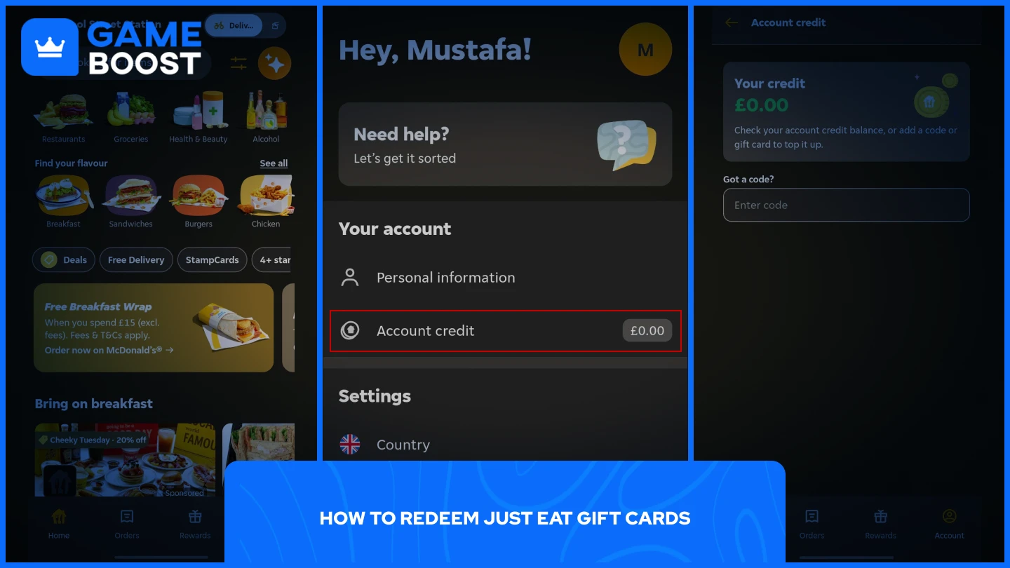 una imagen del proceso para canjear el código de Just Eat