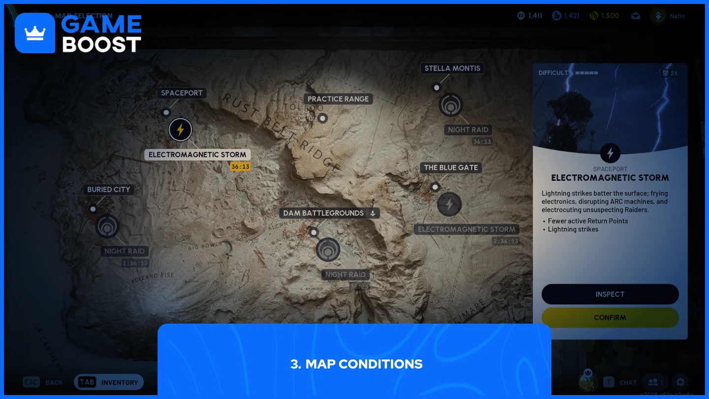 una immagine di una mappa con tempesta elettromagnetica in arc raiders