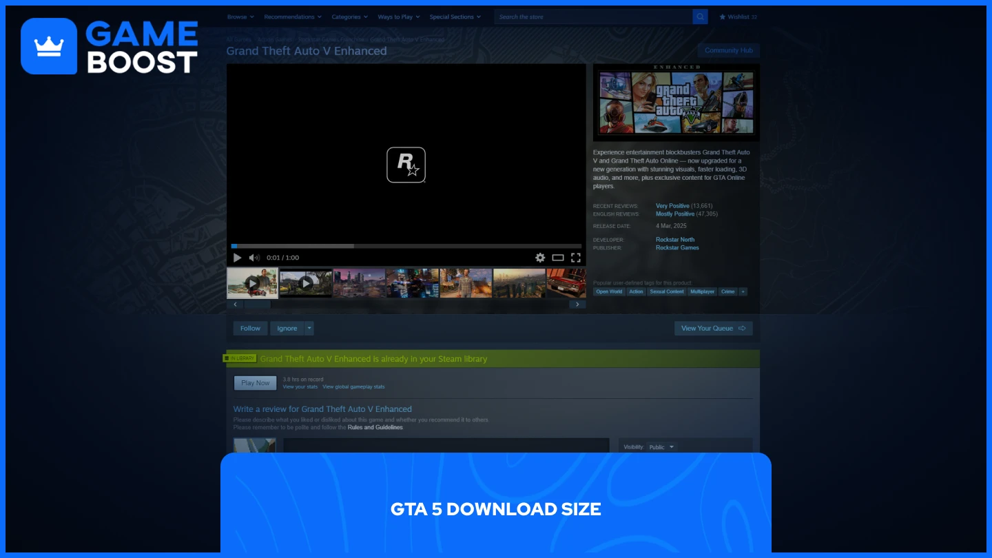 μια εικόνα της σελίδας του gta v στο steam