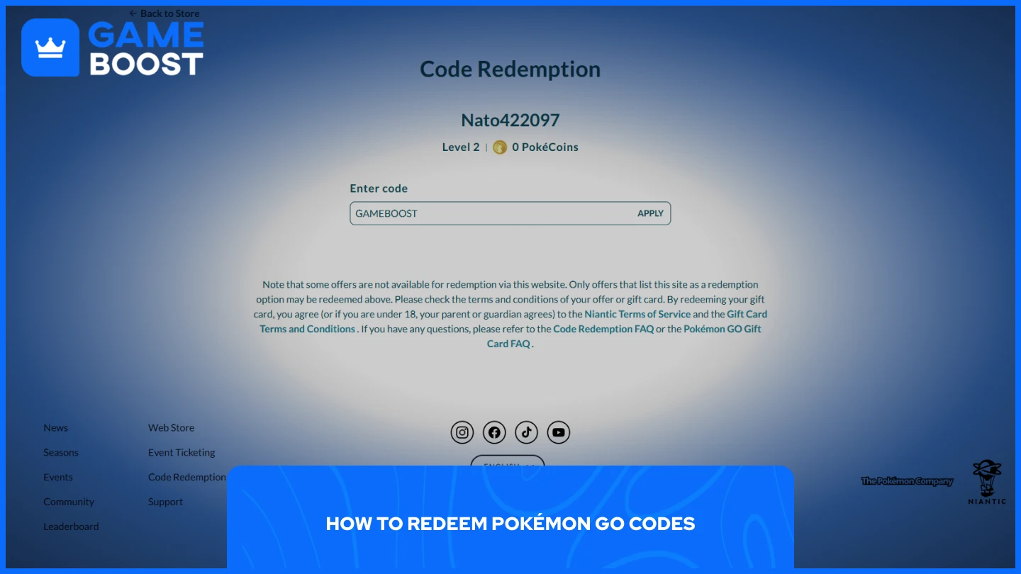 larawan ng isang player na nagre-redeem ng mga code sa pokemon