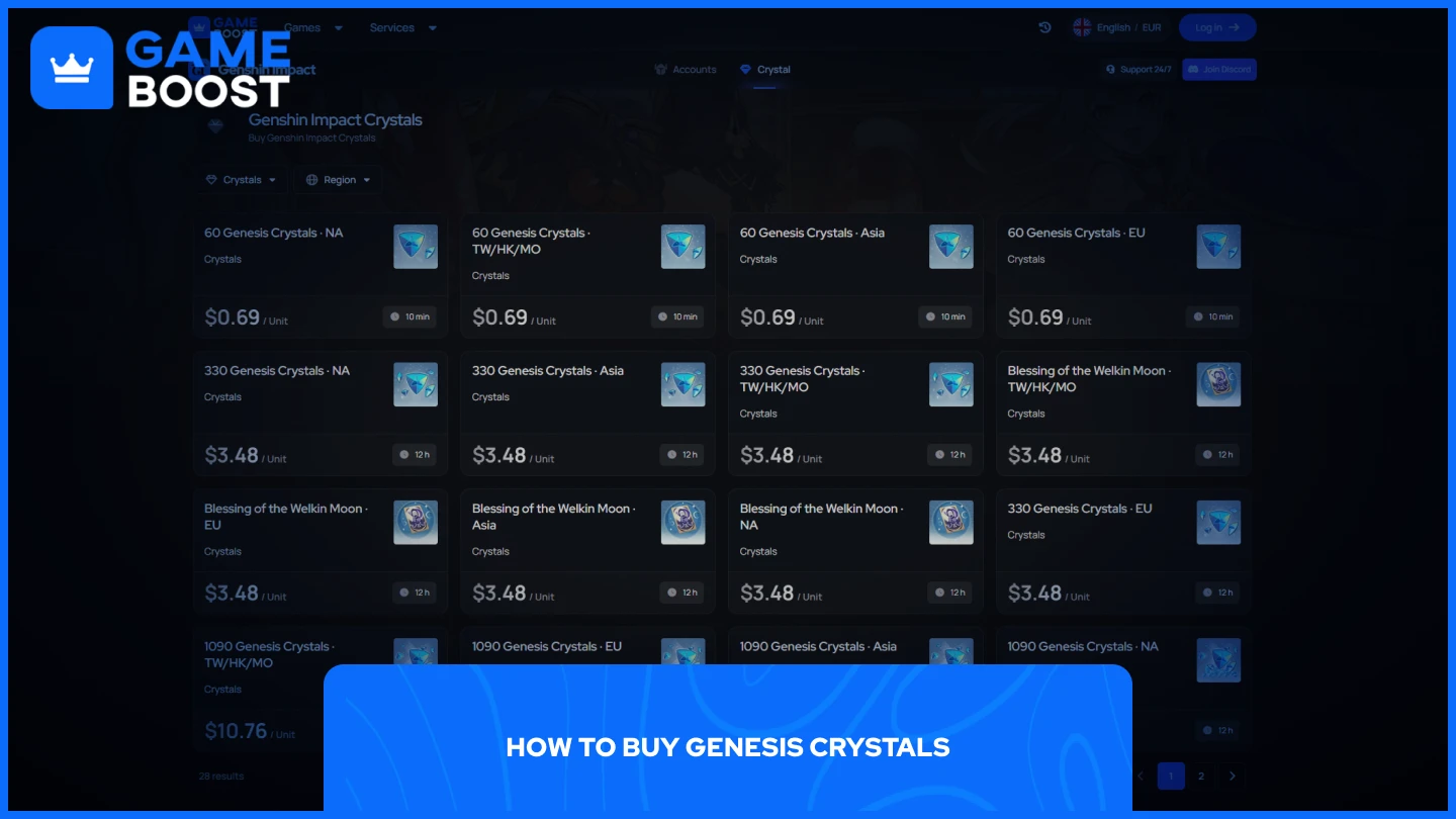 a picture of gameboost genesis crystals top up page