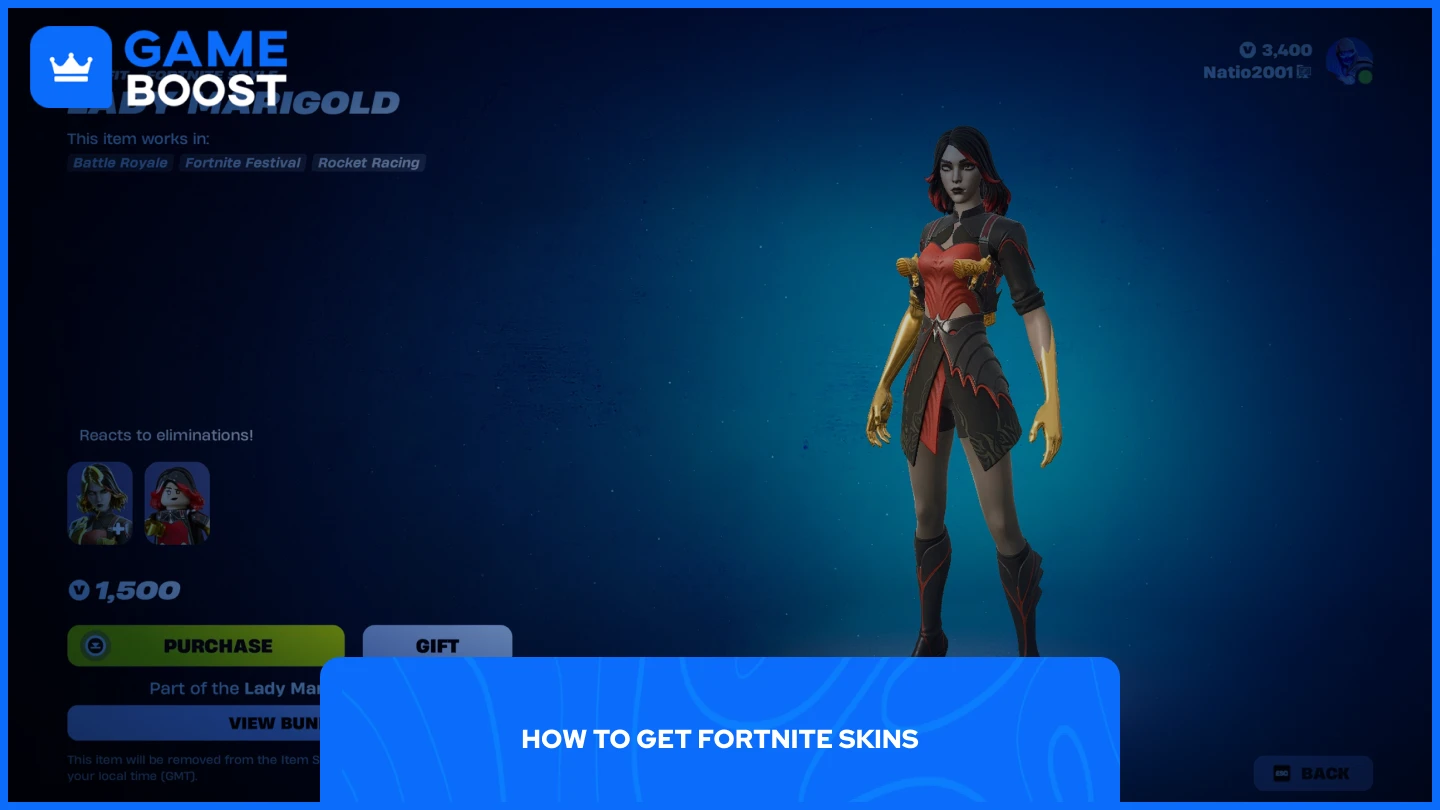 uma imagem de uma skin na loja de itens do Fortnite