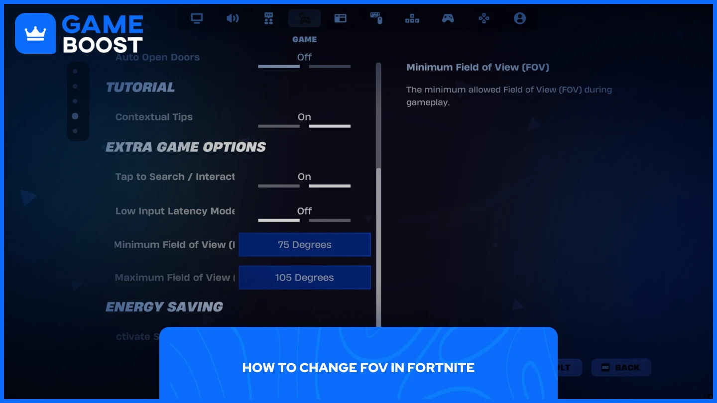 una imagen de la configuración dentro del juego de Fortnite