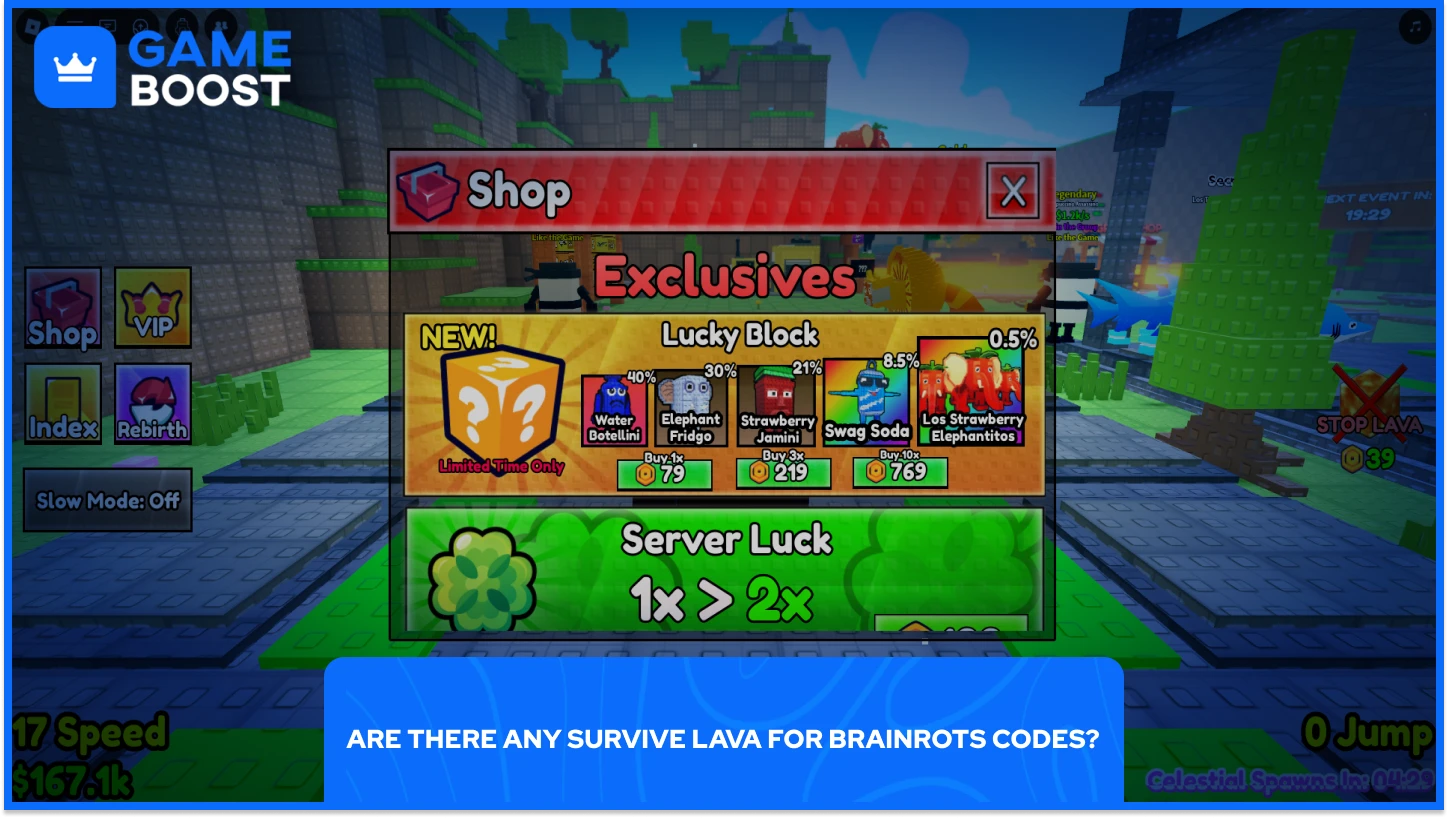 survive lava for brainrots shop screen