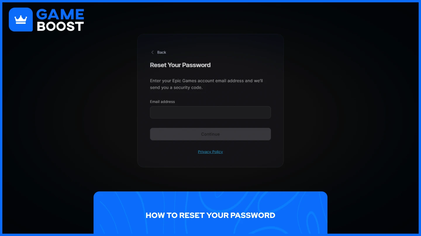 uma imagem do prompt para resetar a senha no launcher da Epic Games